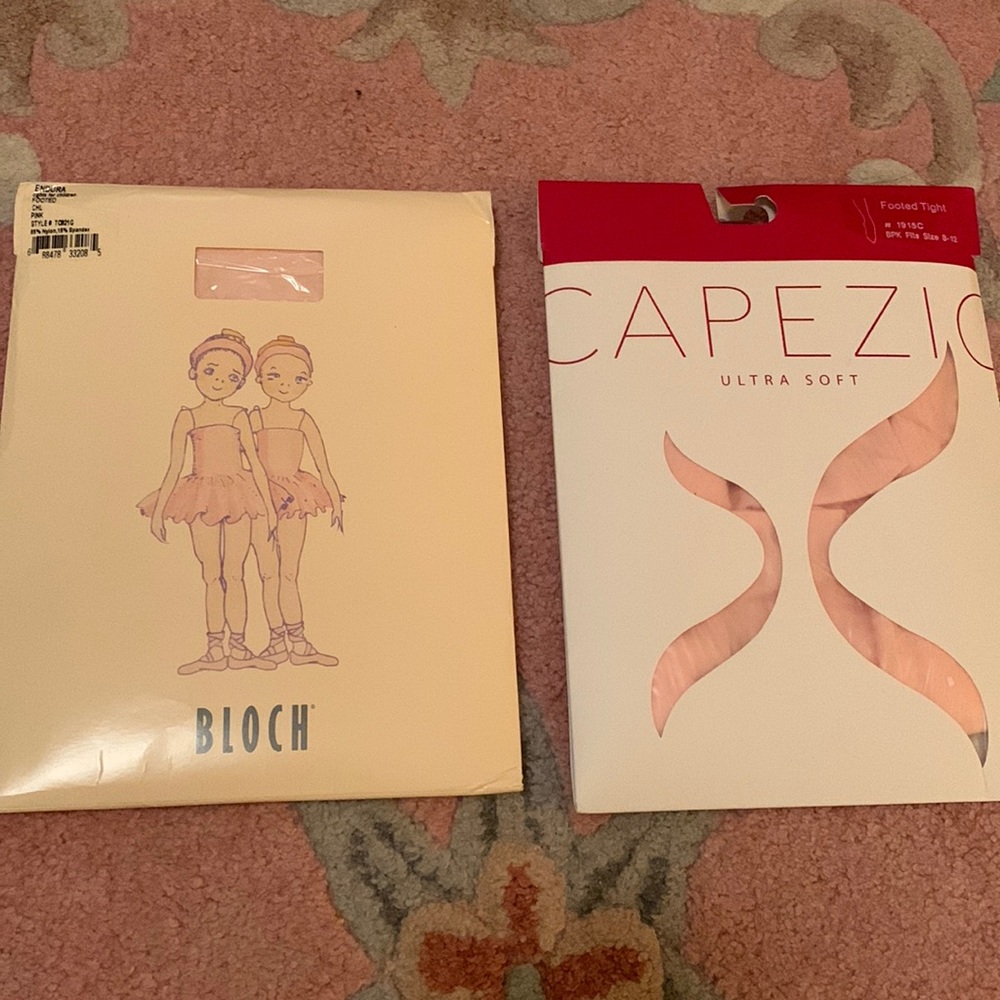 Two pairs of pink child’s ballet dance tights